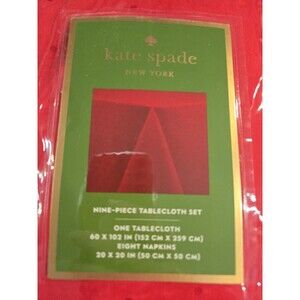 Kate Spade RED Tablecloth Napkin Set Larabee Dot Holiday Christmas 9 Piece
